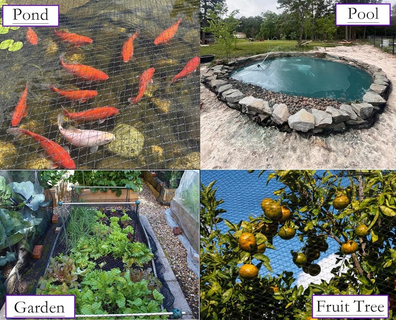 JUNFLYING 10x30 Ft Pond Netting for Leaves, 1/2 in Fine Mesh, Strong Woven Koi Fish Net Cover, Against Birds, Cats & Predators, Stakes Included - Image 4